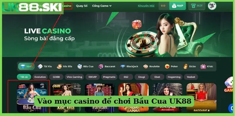 Chọn danh mục Casino, Bầu Cua xuất hiện ở dòng đầu tiên