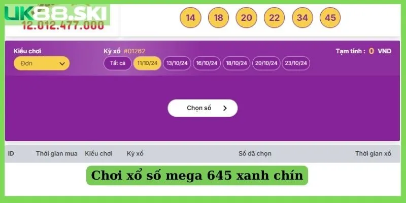 Chơi xổ số mega 645 xanh chín