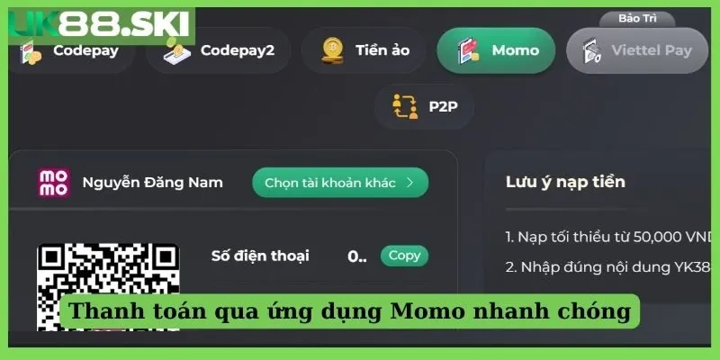 Thanh toán qua ứng dụng Momo nhanh chóng