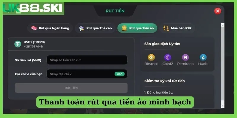 Thanh toán rút qua tiền ảo minh bạch