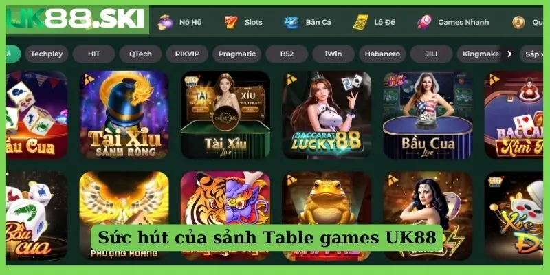 Sức hút của sảnh Table games UK88